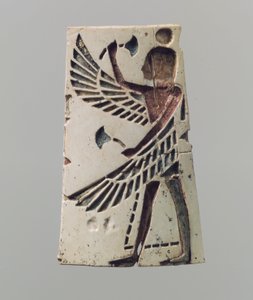 Champlevé furniture or cosmetic box plaque with a winged youth, c. 700 BC
